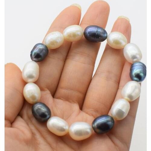 Freshwater pearl white/black egg 10-14mm bracelet 7.5inch FPPJ FPPJ nature beads
