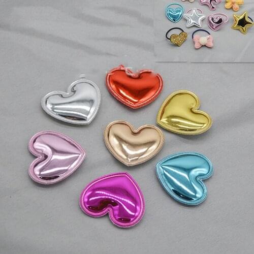 Sew on 3.5*3.2cm 60 pcs/lot pu shiny heart Appliques for Cloth Decoration, Angel wing Hair Accessories free shipping