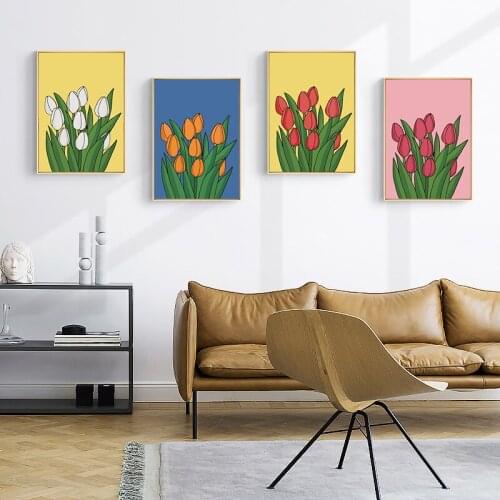 Simple Nordic small fresh rose flower tulip art poster living room decorative painting picture hanging painting core
