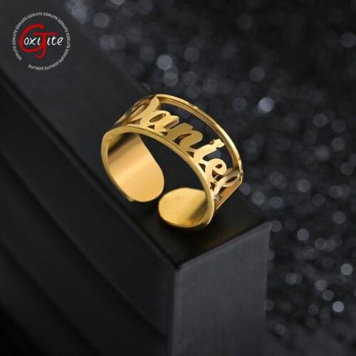 Goxijite Custom Name Adjustable Ring Personalized Open Hollow Name Rings For Women Stainless Steel Jewelry Anniversary Gift