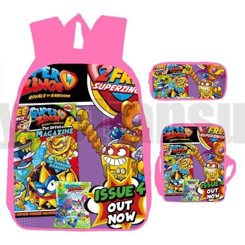 Pink 3D Anime Schoolbags Super Zings Series 4/5/6 Backpack Teenager 3 Pcs/Set Superzings Shoulder Pencil Bag Back To School