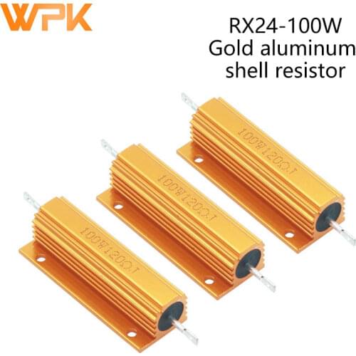 RX24-100W Gold Aluminum Shell Resistor 0.1R/0.2/0.5/0.68/1R/2R//5R/10R/100R/330R/800R Ohm 1-100K 1K 10K 100K