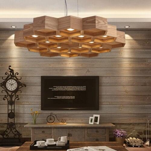 LED Solid Wooden cellular Nordic minimalist modern restaurant Pendant Lights log Japanese style barhang lamp creative lamp MZ113
