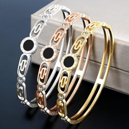 Vintage Hollow Bracelet Roman Numerals Bracelet Bracelet Round Black Charm Gold Bracelet For Women Men Fashion Jewelry