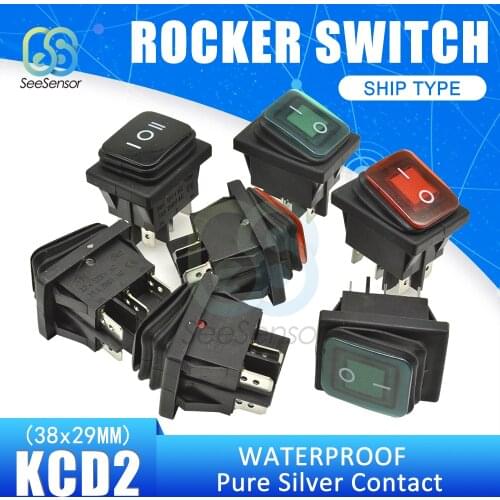 Waterproof KCD2 Push Button Switch SPST 4Pin 6Pin 20A/125V 15A/250V On/Off Boat Rocker Switch 38x29mm Pure Silver Contact