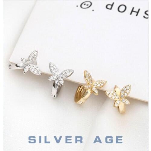 WTLTC 1cm Small Zircon Butterfly Ear Piercing Earrings 925 Sterling Sliver Hoop Earrings French Charms Hoops Earrings for Women