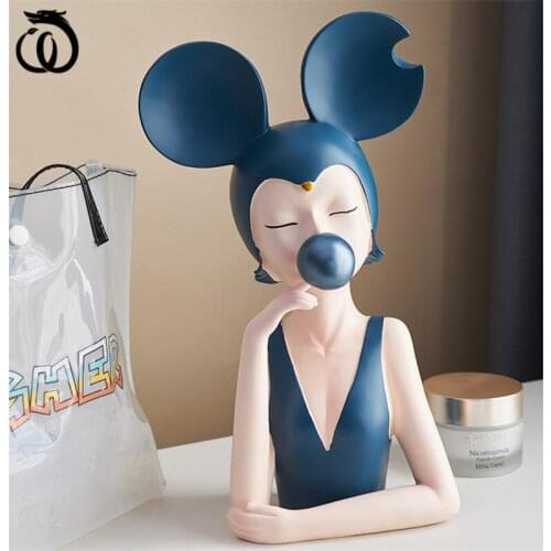 WU CHEN LONG Nordic Bubble Gum Modern Girls Resin Statue Ornaments Office Desktop Sculpture Crafts Home Figurines Decor R5841