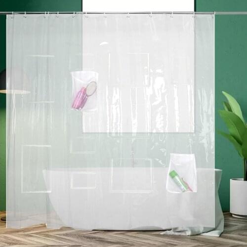 Bath Curtain For Bathroom Shower Plastic EVA Waterproof Hook Transparent White With Pockets Clear Bathroom Curtain