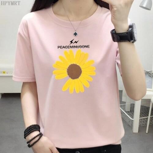 2020 summer womens new small daisy print T-shirt girl short-sleeved Korean loose T shirt fashion casual large size tops Tshirt