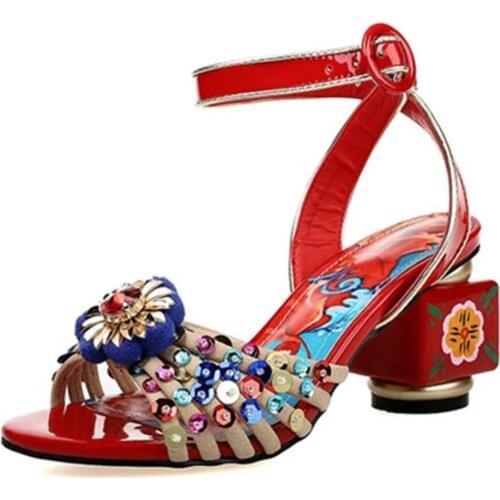 Womens Sequins Flowers Bling Strange High Heel Cage Straps Slingbacks Pumps Shoes Sandals Plus Size New 2021