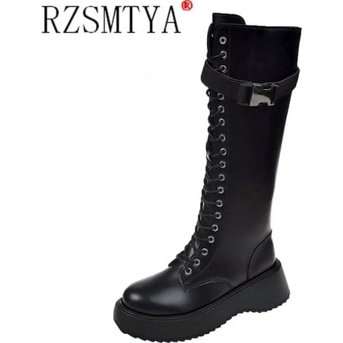 Knee-Length Boots Women Autumn Winter 2021 New Lace-up Knight Boots British Style Large Size Martin Boots Women Short Boots