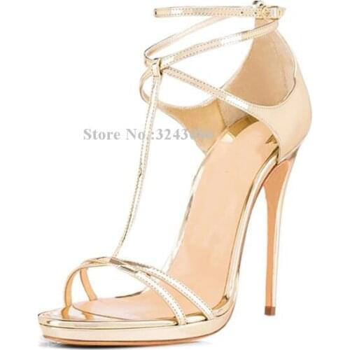 Lady New T-strap Sandals Fashion Peep Toe Black Beige Stiletto Heel Gladiator Sandals Shoes Women Large Size Banquet Shoes