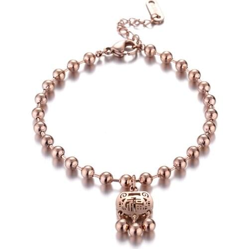 316L Stainless Steel Plated Rose Ladies Titanium Steel Bracelet Womens Long Life Lock Pendant Round Bead Bracelet Does Not Fade