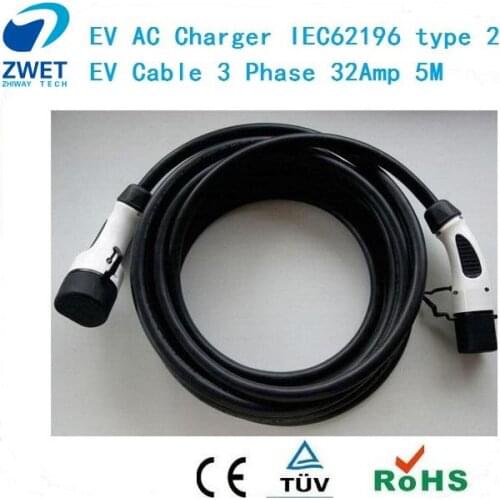 ZWET electric vehicle IEC 62196-2 Mode 3 TYPE-2/ 32 amp three phaseev charging station AC iec 62196 type 2 cable 5m