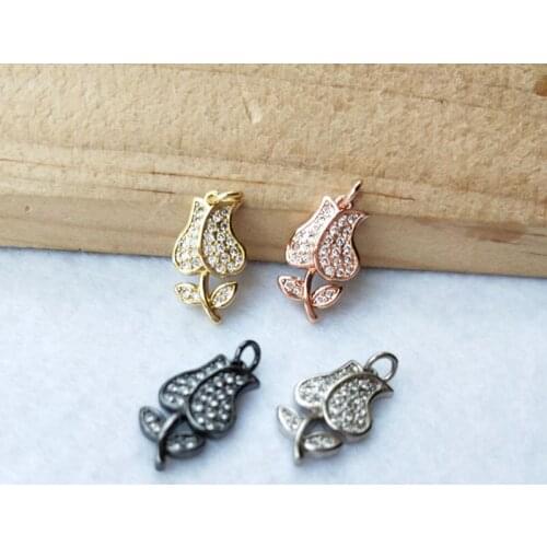 10 Pieces Tiny CZ crystal Flower shape Charm Jewelry CZ zircon Stone Micro pave Pendant Finding DIY necklace for women PD944