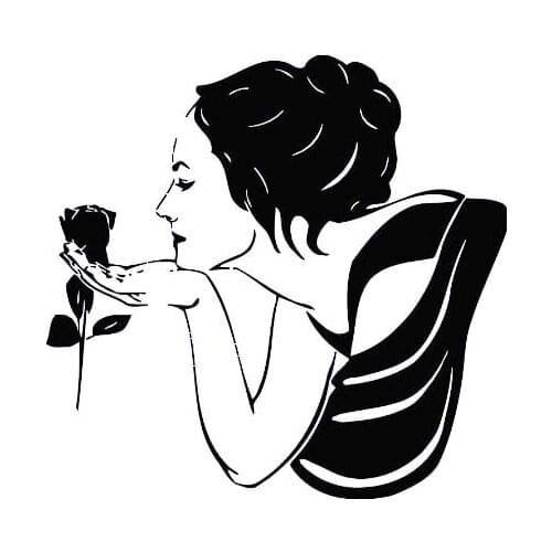 13.4*12.9CM Sexy Girl Rose Flower Black/Silver Zero Defect Vinyl Decal Car Sticker Artistical Design C20-0617