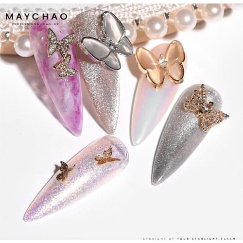 MAYCHAO 3D Butterfly Nail Rhinestone Nail Art Stickers Gems Manicure Decals Irregular Beads Nail Art Stone Nail Art Decorations