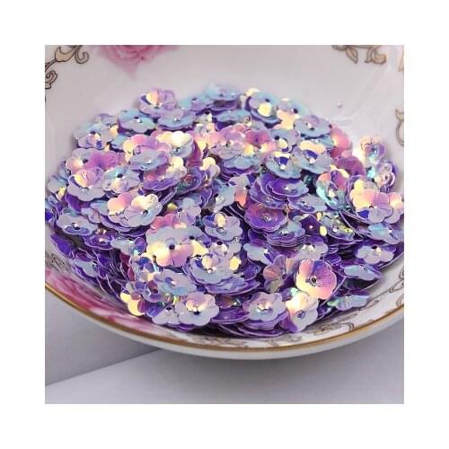 50g/lot PVC Sequins 6mm Flower With 1 Center Hole Plum Blossom Cup AB Golden Brilliant Color Shining Purple Spangles
