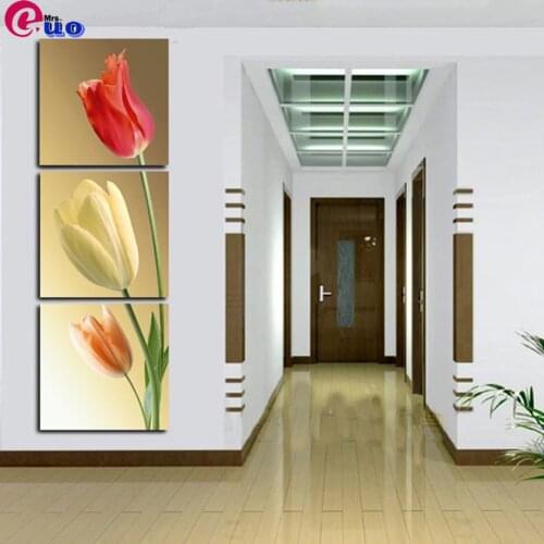 5d Diy Diamond Painting Pictures Home Decor 3 Pieces Color Elegant Tulips Paintings Modular Wall Art Living Room Flowers Poster