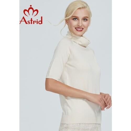 Astrid 2021 Autumn new arrival sweater women fashion top balck high quality short sleeve slim thin cotton women sweater MS-004