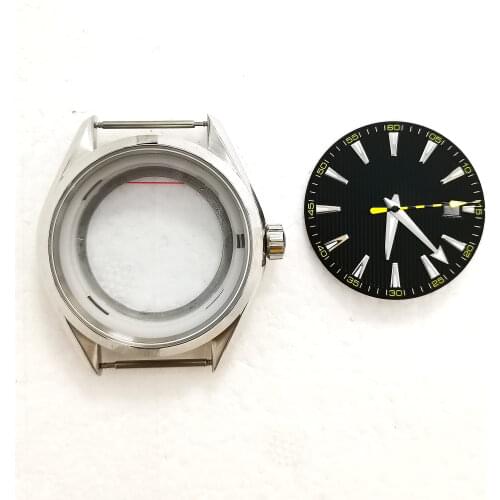 Free Shipping 316 Stainless Steel 40MM Polishing Case Black Dial Bumblebee Hands Watch Part Fit NH35 NH36 Automatic Movement