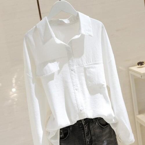 Blouse Women Shirt 2021 Spring and Autumn Linen Long-Sleeved Womens White Loose Top Shirt Blusas Ropa De Mujer