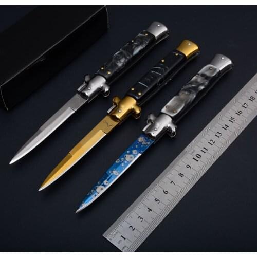 More Styles New Italy Pocket knifes Italian Godfather Stiletto Shell handle Titaniums blade survival outdoor camping knives Gift