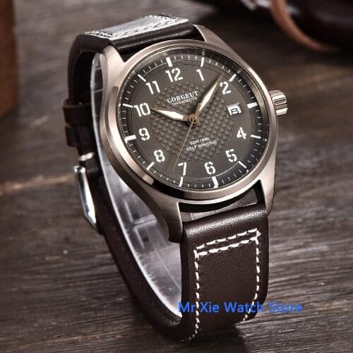 Corgeut 40mm Coffee Dial Mens Watch NH35 Automatic Movement 316L SS Polished Pilot Luminous Waterproof Mechanical Watch Men
