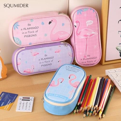 PU Flamingo animal pencil case cute Stationery box Large capacity school Pencil cases gift for children pen case student pen bag