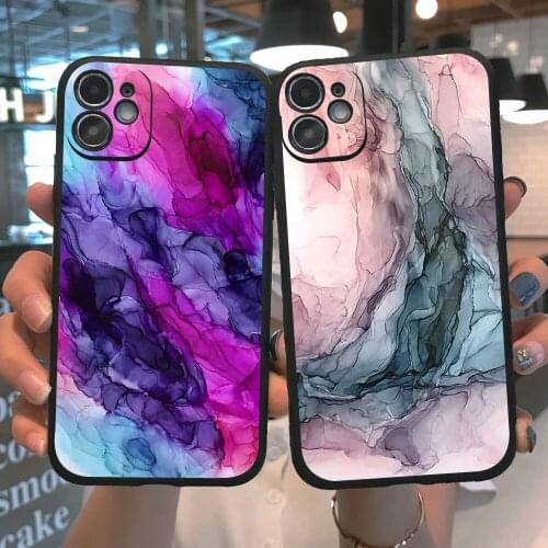 Marbling art pattern Phone Case For iphone 12 PRO Max XR XS MAX 7 6 8 Plus Black Matte TPU Silicone Case for Samsung A51 A71