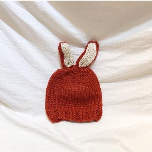 Baby Hat Autumn And Winter Knitted Hat Rabbit Ears Hand Hook Hat Princess Ear Cap Show Red