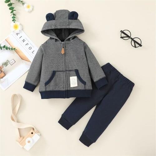 Baby Boys Girls Hooded Clothing Set Infant Baby Kids Tracksuit Suits Autumn Childrens Fashion Hooded Zipper Jackets + Pants Set