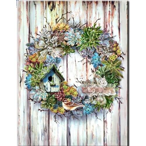 Div 5D Garland Floral Flower Leaves Leaf Cottage Old Wood Full Diamond Painting kits art Scenic 3D paint by diamonds