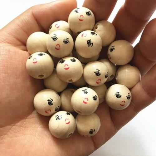 DIY Natural Ball Round Spacer Wooden Beads Eco-Friendly Girl Smiling Face Wood Beads Lead-Free Wooden Balls 14mm 50Pcs/Set NEW