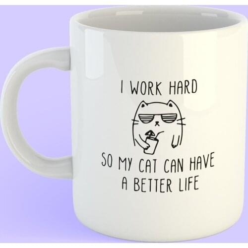I Work Hard Cat Design Cups Porcelain Mugs Products For Tea And Coffee Office And Home Decoration Warm Keeping Thermos
