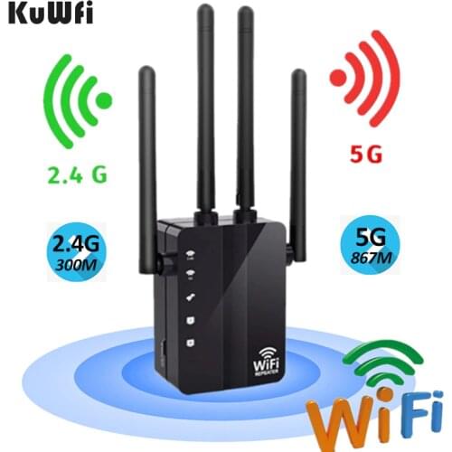 KuWFi 300/1200Mbps Wireless WiFi Repeater Wifi Extender Dual Band AP Router Wi-Fi Amplifier Long Range Signal Booster