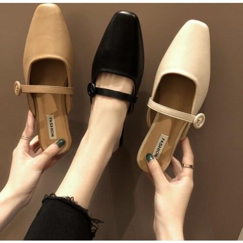 Summer new square head Muller shoes low with baotou sandals and slippers with a lazy one foot half a woman