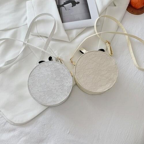 Fashion Round Lace Flower PU Leather Mini Shoulder Messenger Bags For Women Casual Solid Color Ladies Small Crossbody Handbags