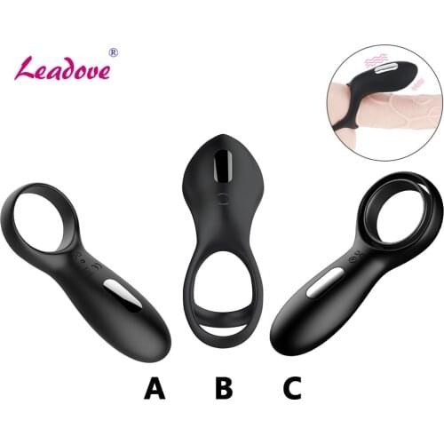 Powerful USB Charged Delayed Ejaculation Penis Ring Vibrator Studs Silicone Cock Ring Vibrating On Dick For Adult Sex For Men