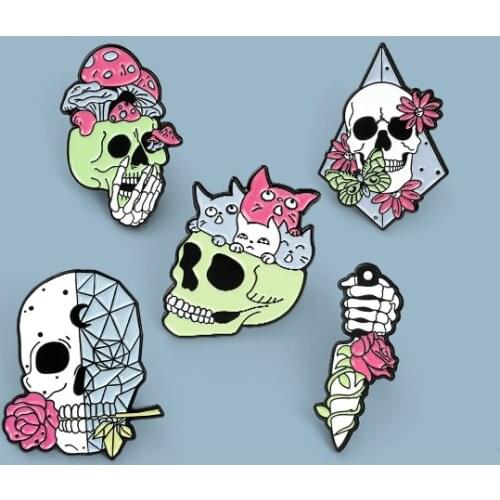 Cartoon Creative Rose Series Painted skull Brooches Badge enamel pins gift for kids friends