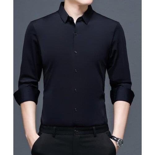 999 Business Casual Long Sleeve Shirt For Men Non-Iron Solid Color Simple Square Collar Fit Soft Nylon Comfortblend Thin Tops