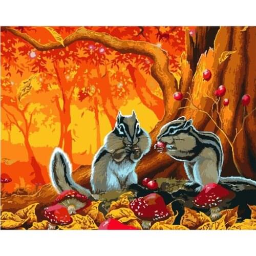 Squirrel Under Maple Tree DIY Painting By Numbers Animals On Canvas Pictures By Numbers Home Decoration DIY Minimalism Style