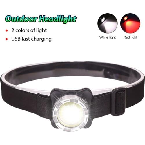 Red and White Camping Light COB headlamp USB charging LED Fishing Headlight Waterproof Work Light