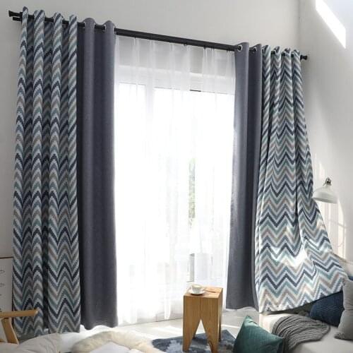 Nordic Wave Pattern Contrast Color Stitching Curtains for Living Room Bedroom Modern Simplicity Stitching Curtains Decoration