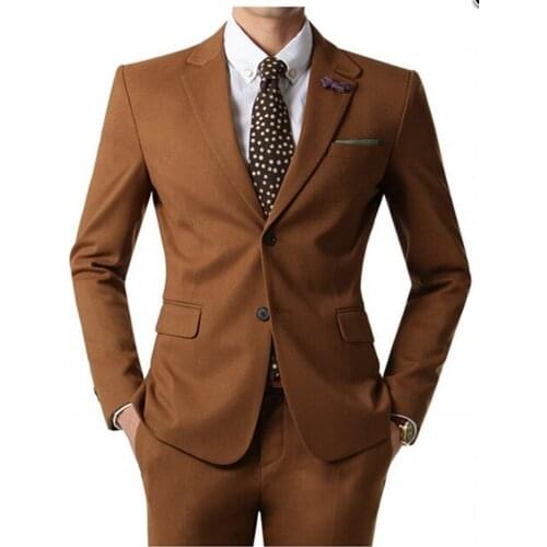 Slim Fit Groomsmen Notch Lapel Groom Tuxedos Brown Mens Suits Wedding Best Man (Jacket+Pants)