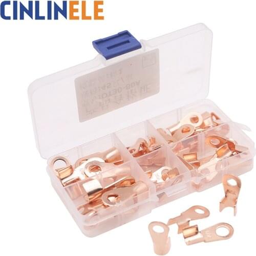 Open Barrel Wire Crimp Copper Ring Lugs Terminal Connector Assortment Kit - OT 5A 10A 20A 30A 40A 50A 60A 100A