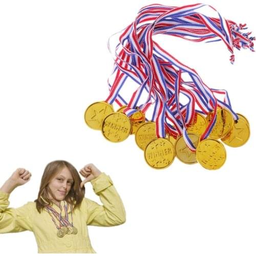 Genuine kids Toys Plastic Gold Tone Winner Award Medals School Supplies Kids Photo Props (12Pcs)