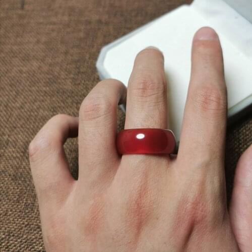 Luxury Vintage Wide 100% Grade A Natural Red Green Agate Men Ring Finger Party Wedding Rings For Men Jade Gemstone Fine Jewelry
