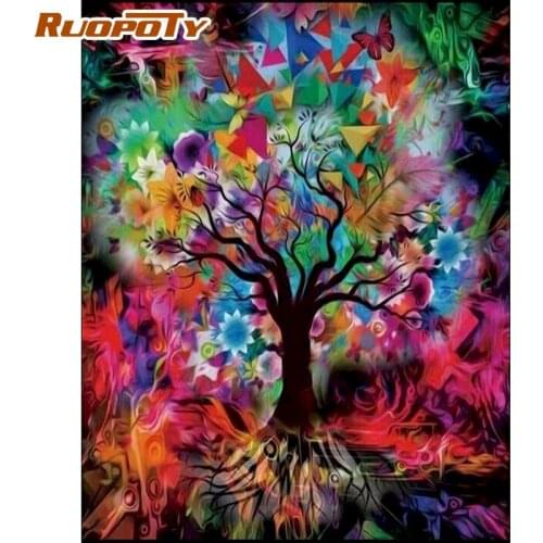 RUOPOTY Oil Painting By Numbers Colorful Abstract Tree Landscape Picture By Number Modern Home Living Room Decoration DIY Gifts