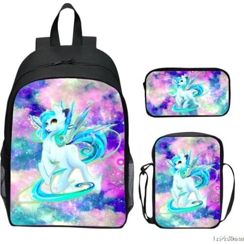 Unicorn Backpack 3pcs Set Pencil Case Shoulder Bag Music Rhythm Game Bookbag Boy Girl Bag Kids Back To School Gift